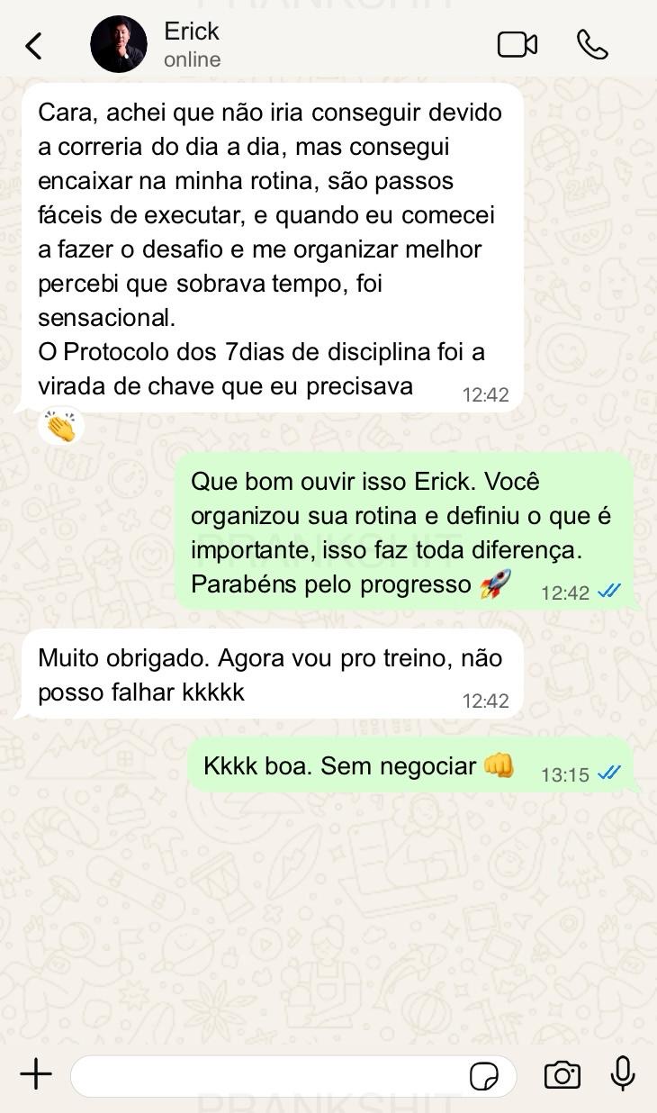Depoimento de Erick no WhatsApp