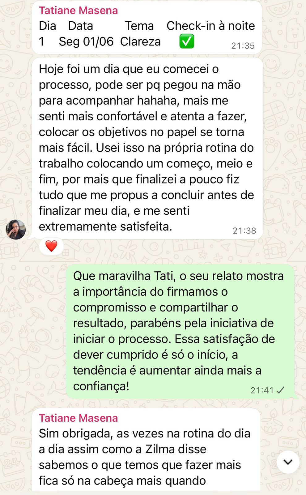 Depoimento de Tatiane no WhatsApp